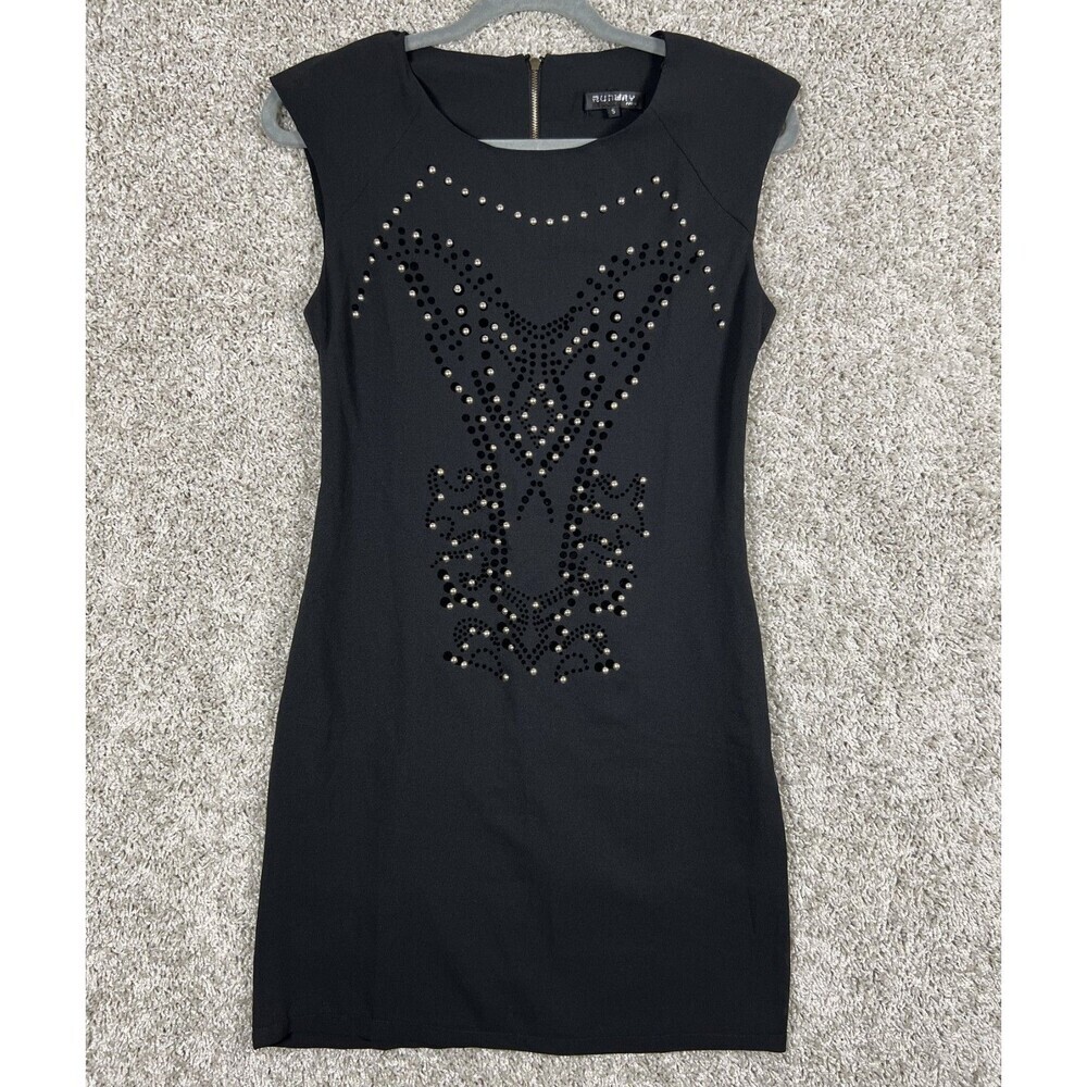 Runway Paris Dress Black Sleeveless Studded Bodycon Size S